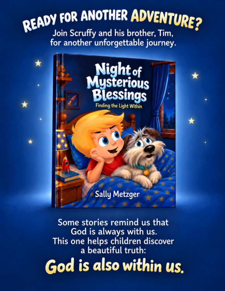 Ad for Night of Mysterious Blessings Pic1 - v2 Night of Mysterious Blessings: Finding the Light Within by author Sally Metzger. Sally Metzger is also the author of even more Christian Children's Books.